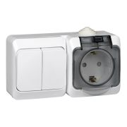 Блок ОП Этюд (1-м розетка 16А 250В евростандарт с заземл. защ. шторки + 2-кл. выкл.) IP44 бел. SE BPA16-242B