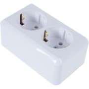 Розетка 2-м ОП Оптима РА16-374 16А IP20 с заземл. с монтаж. пластиной бел. Кунцево 8010