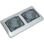 Розетка 2-м СП 2мод. Glossa 16А IP44 с заземл. защ. шторки в сборе алюм. SE GSL000347