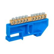 Шина нулевая N 6х9 10 отверстий синий изолятор на DIN-рейку латунь розн. стикер PROxima EKF sn0-63-10-d-r